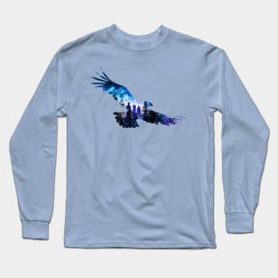 Eagle flying and city at dusk Long Sleeve T-Shirt